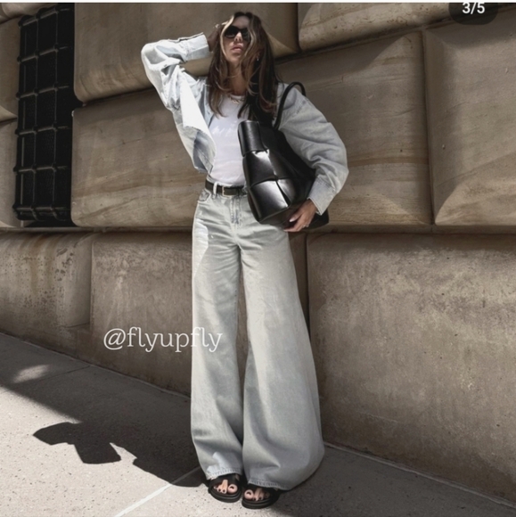 ZARA mid rise palazzo wide jeans grey - Picture 2 of 16